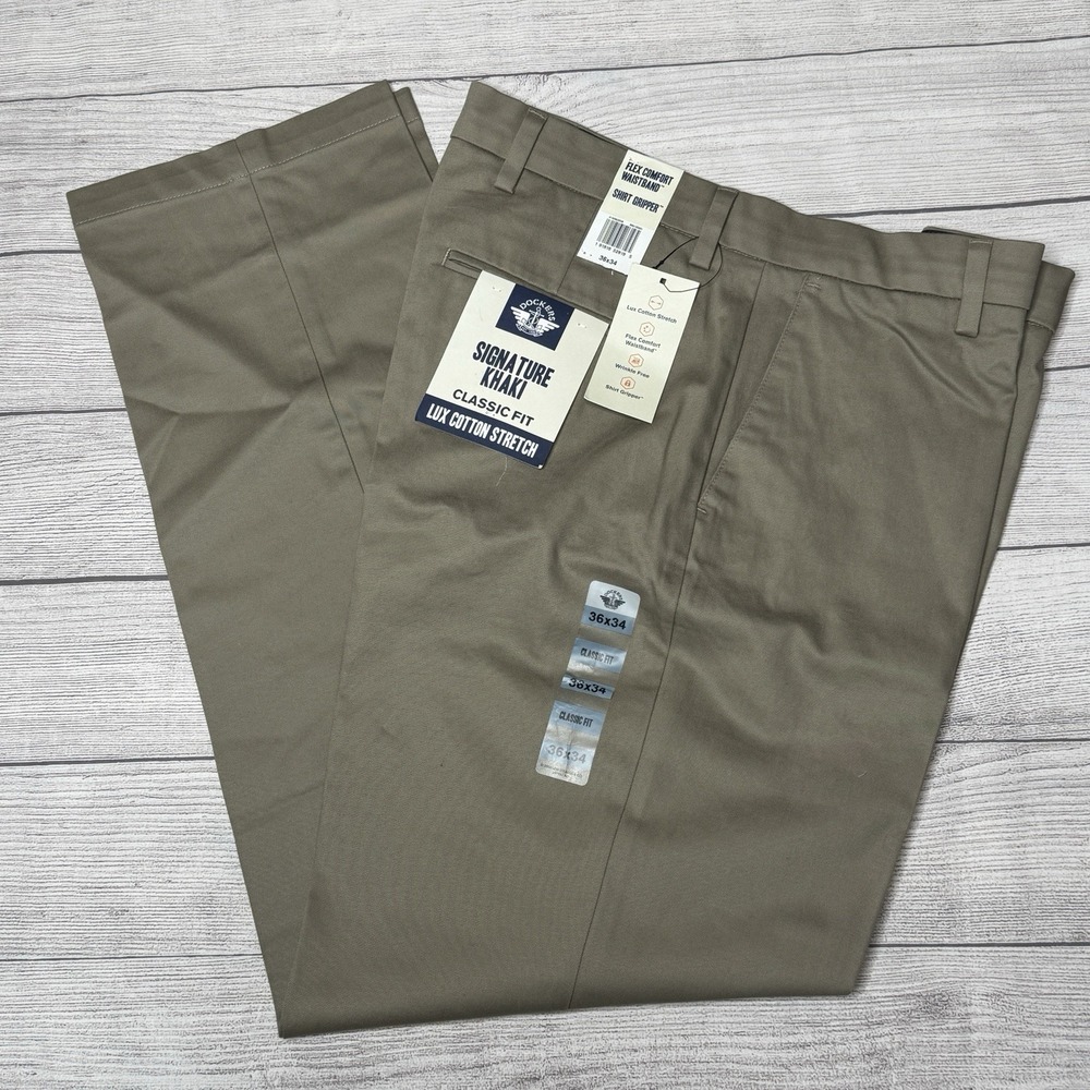 Dockers Men's Classic Fit Flat Front Signature Khaki Pants Tan Size 36x34 NWT